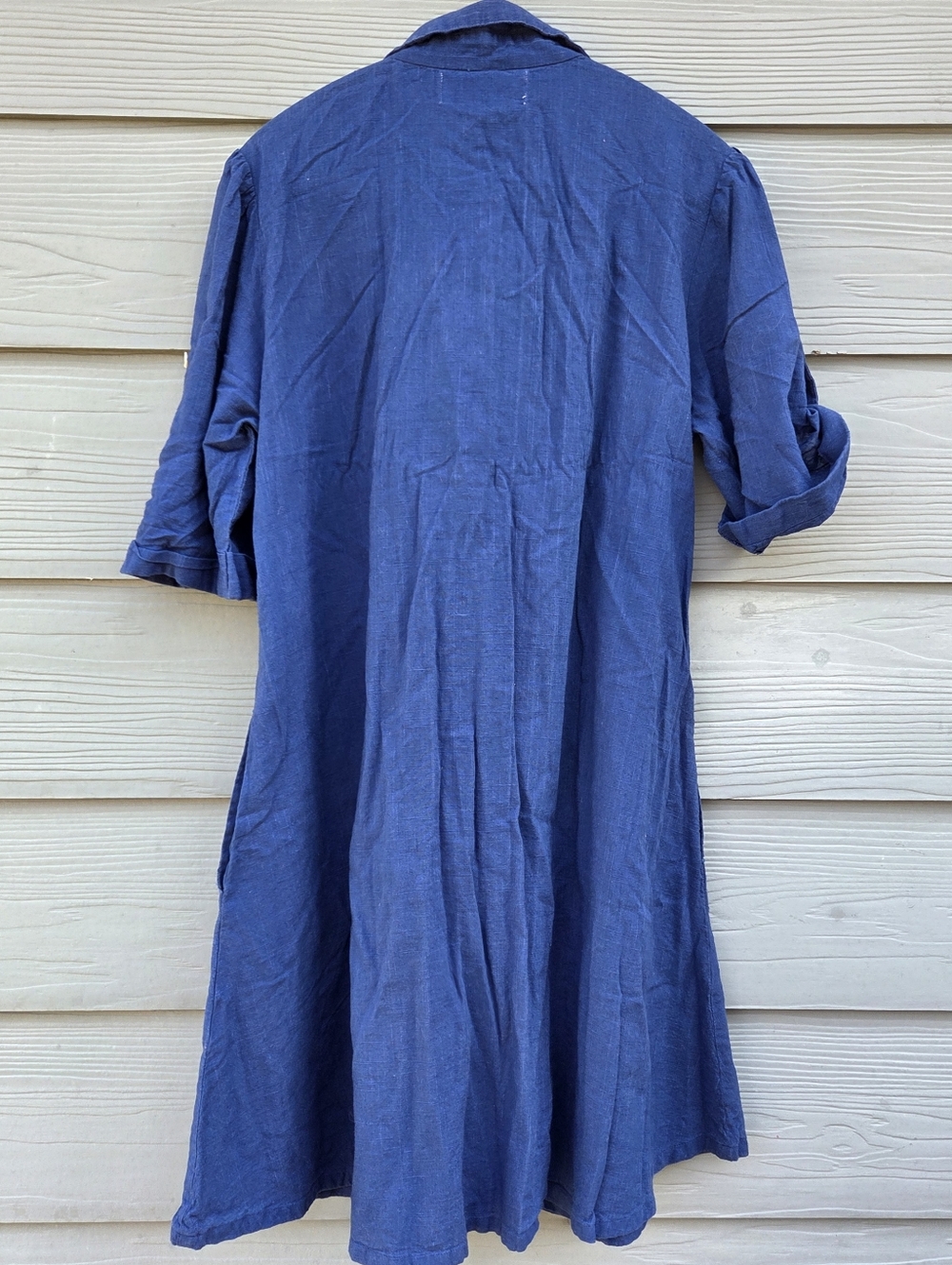 Margaux Riviera Blue Viscose Shirt Dress Eyelet Lace Trim Button Front Sz M/L - Picture 5 of 9